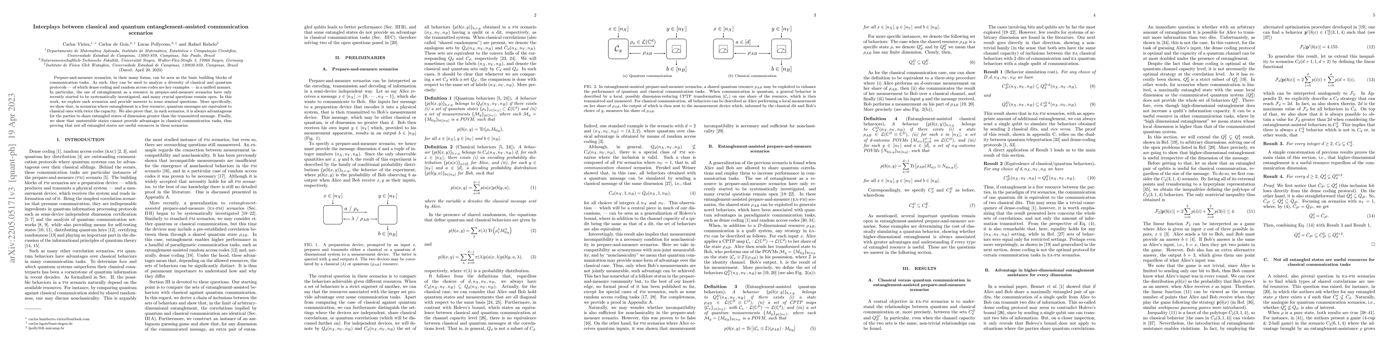 Thumbnail for Interplays between classical and quantum entanglement-assisted
  communication scenarios