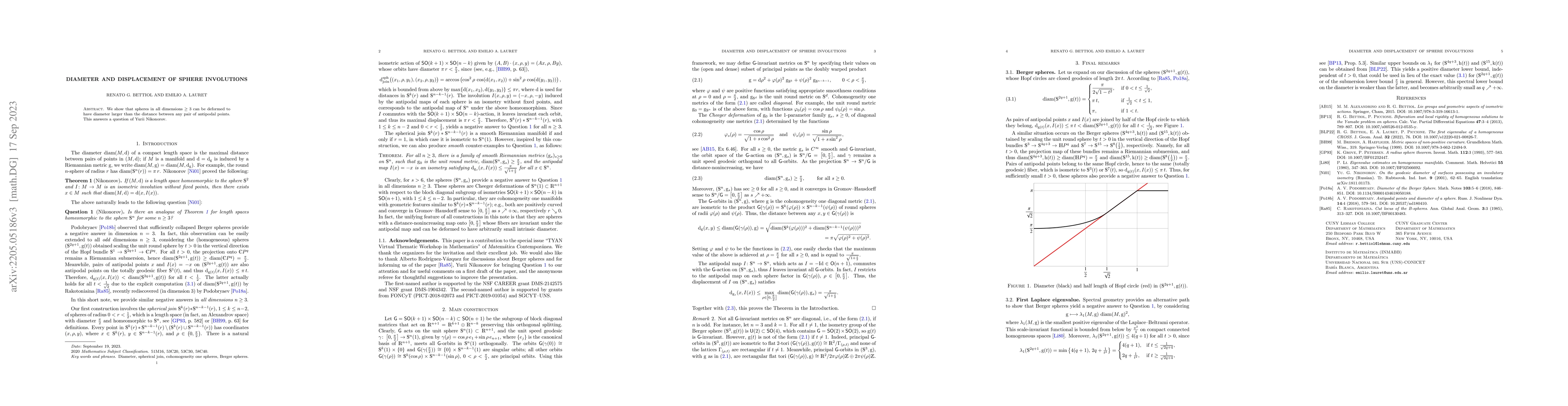 Thumbnail for Diameter and displacement of sphere involutions
