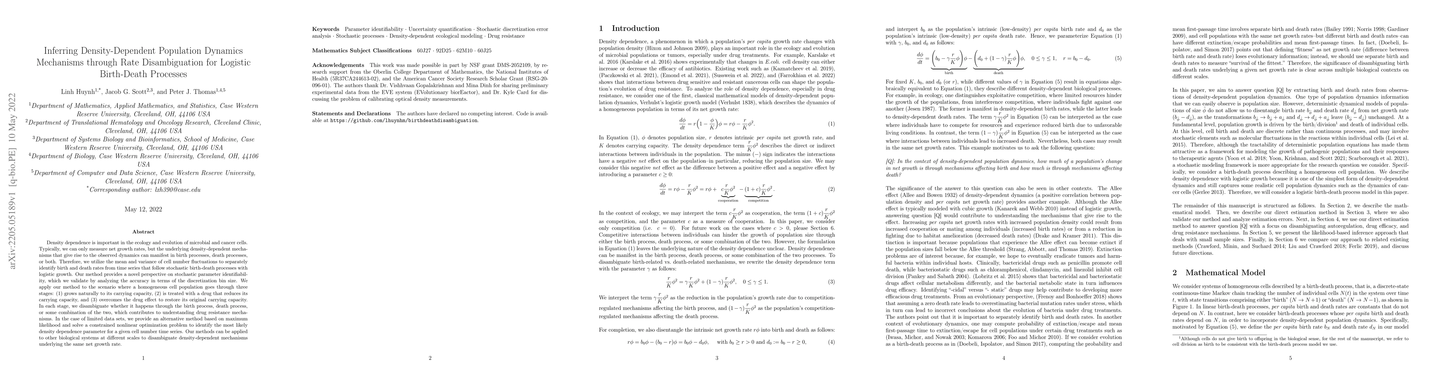 Thumbnail for Inferring Density-Dependent Population Dynamics Mechanisms through Rate
  Disambiguation for Logistic Birth-Death Processes