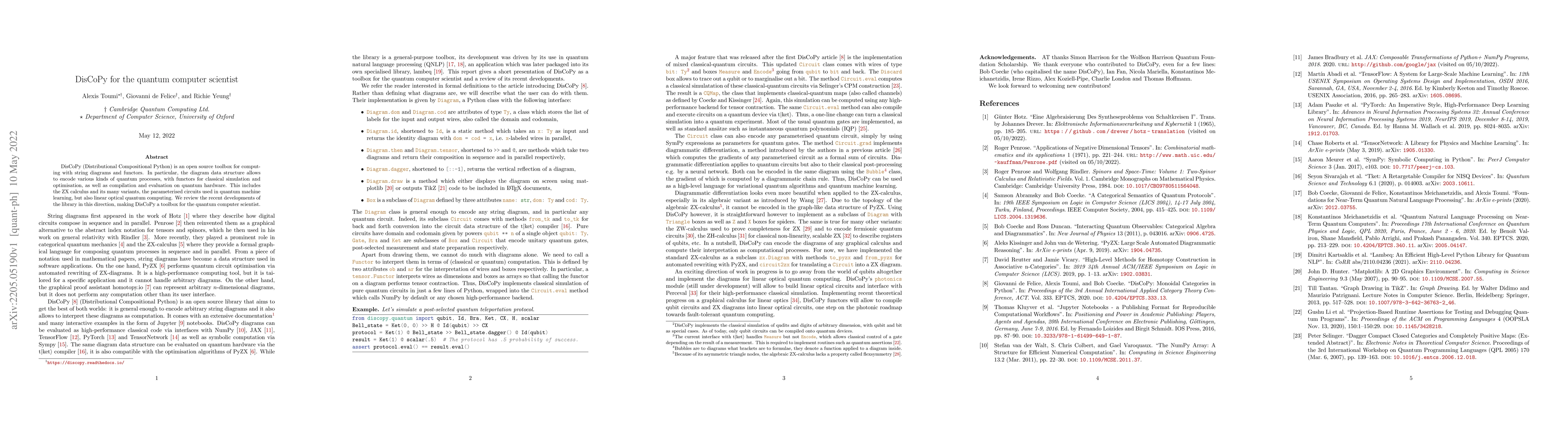 Thumbnail for DisCoPy for the quantum computer scientist