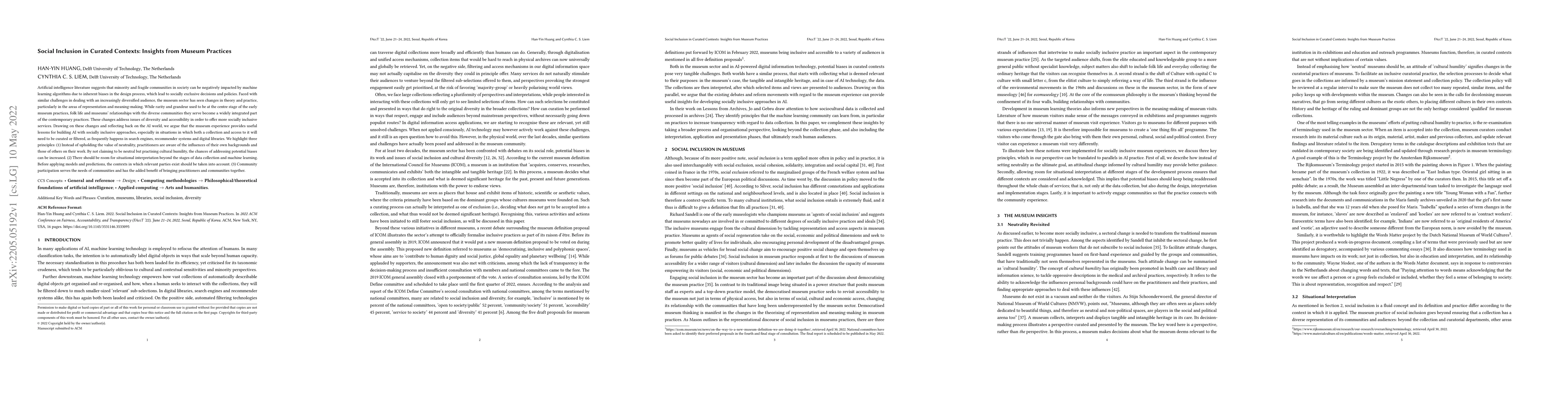 Thumbnail for Social Inclusion in Curated Contexts: Insights from Museum Practices