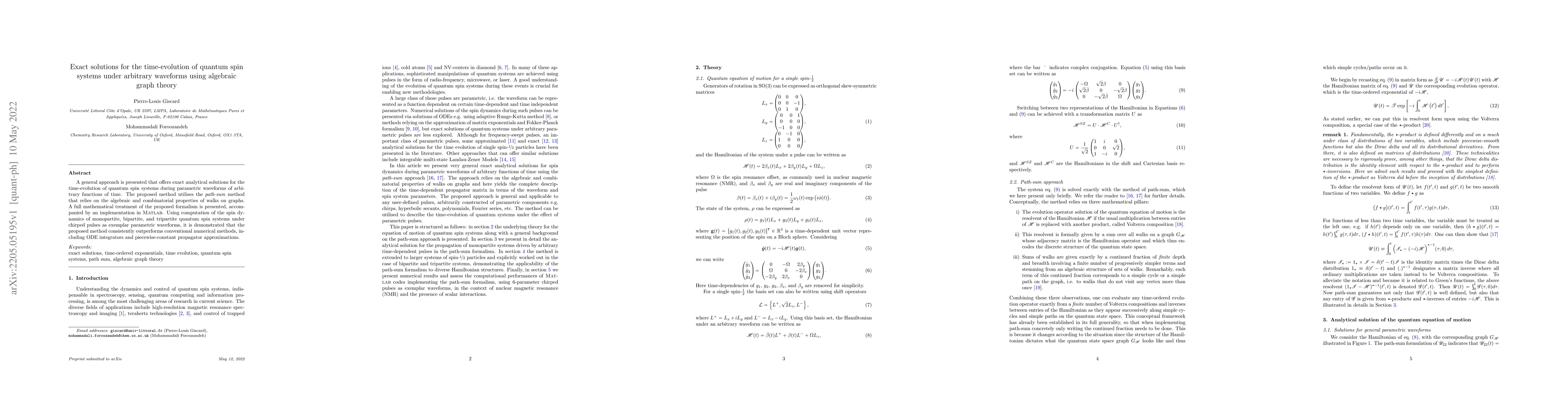 Thumbnail for Exact solutions for the time-evolution of quantum spin systems under
  arbitrary waveforms using algebraic graph theory