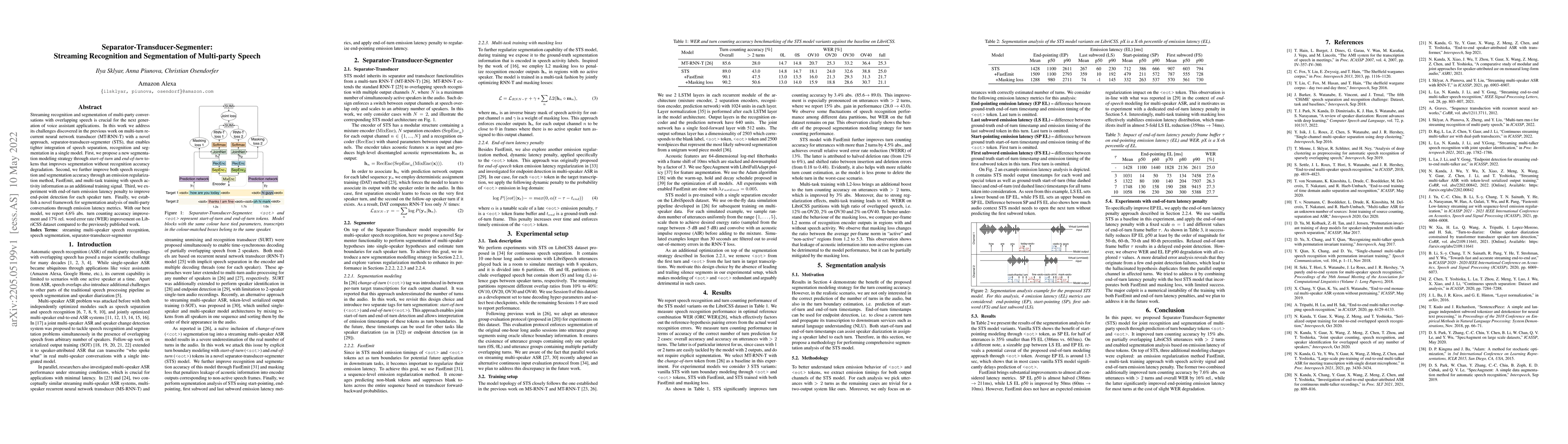 Thumbnail for Separator-Transducer-Segmenter: Streaming Recognition and Segmentation
  of Multi-party Speech