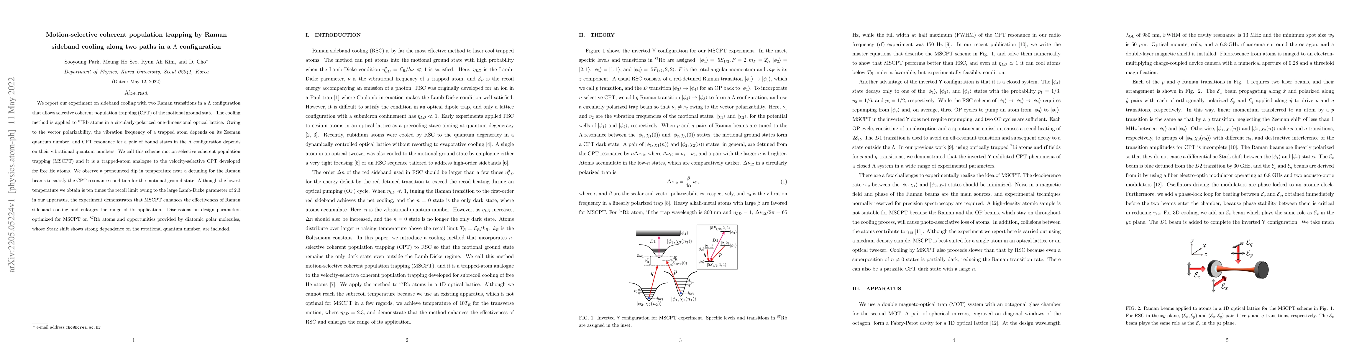 Thumbnail for Motion-selective coherent population trapping by Raman sideband cooling
  along two paths in a $\Lambda$ configuration