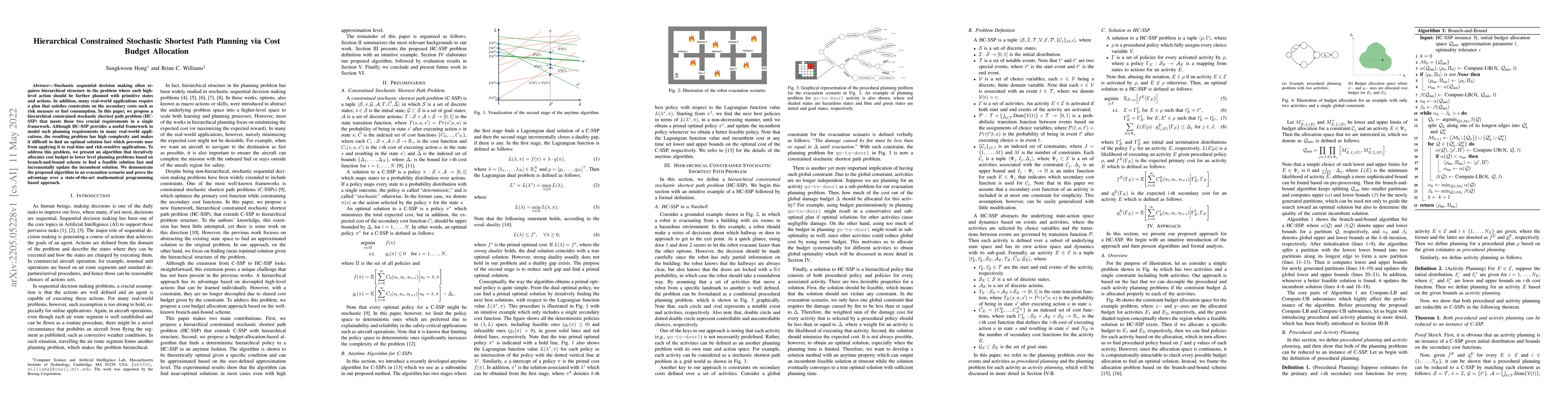 Thumbnail for Hierarchical Constrained Stochastic Shortest Path Planning via Cost
  Budget Allocation