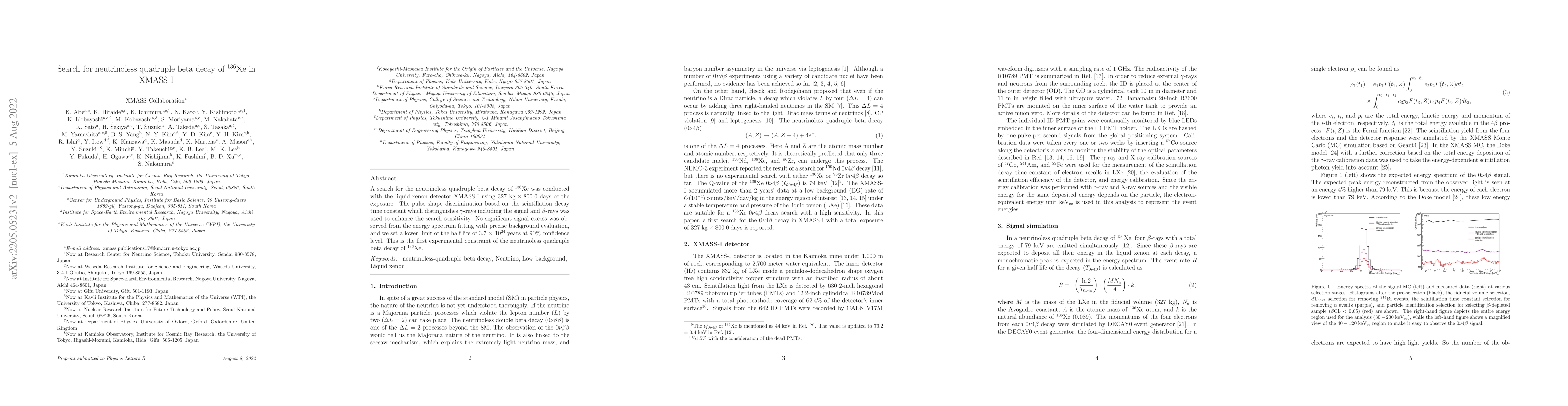 Thumbnail for Search for neutrinoless quadruple beta decay of $^{136}$Xe in XMASS-I