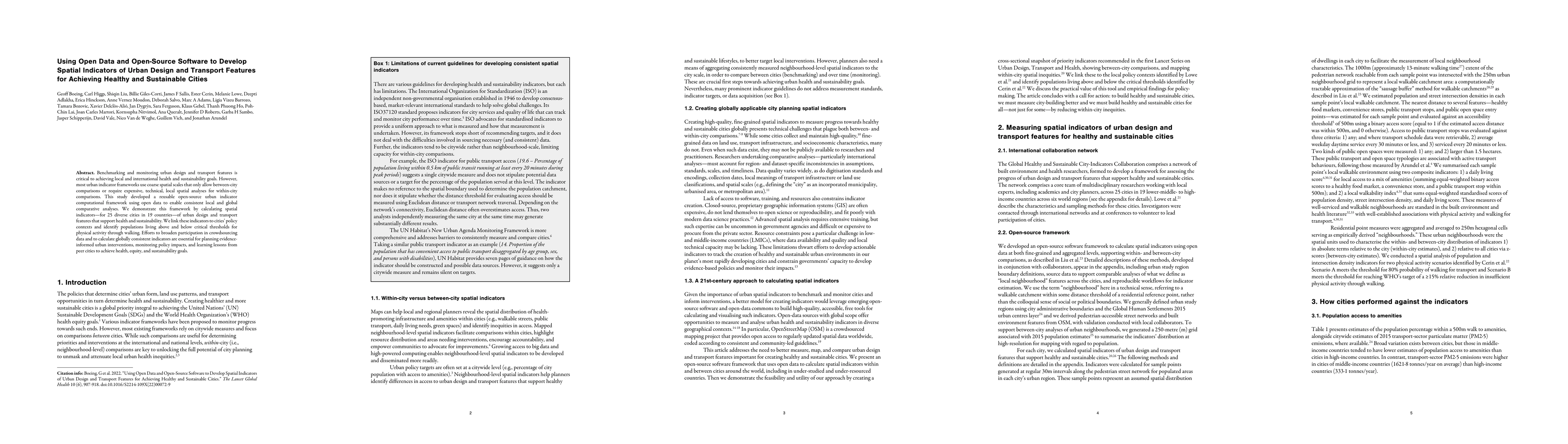 Thumbnail for Using Open Data and Open-Source Software to Develop Spatial Indicators
  of Urban Design and Transport Features for Achieving Healthy and Sustainable
  Cities
