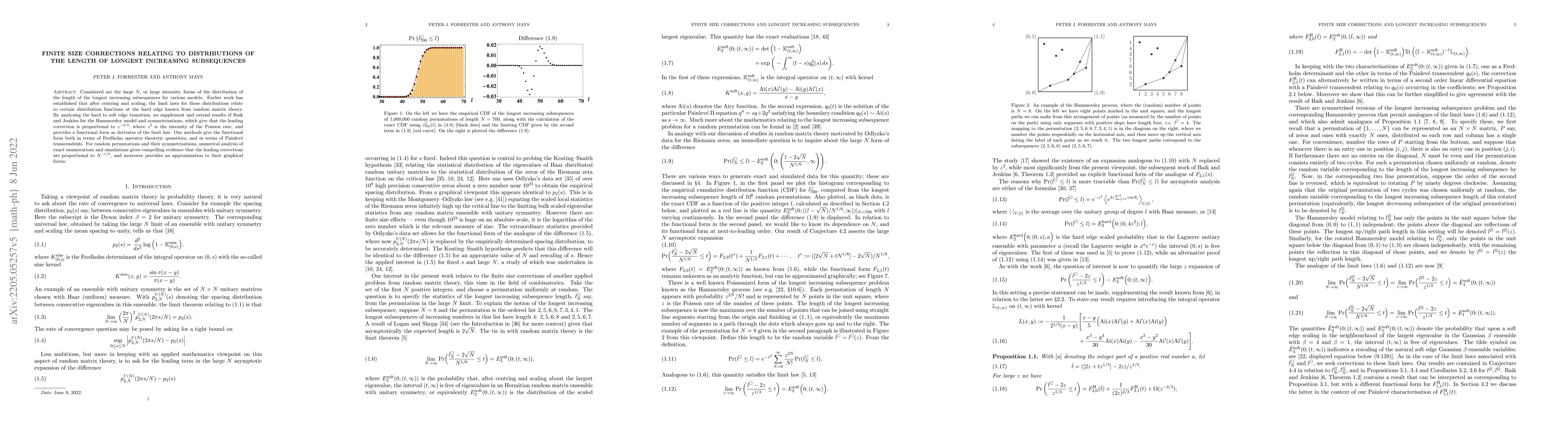 Thumbnail for Finite size corrections relating to distributions of the length of
  longest increasing subsequences
