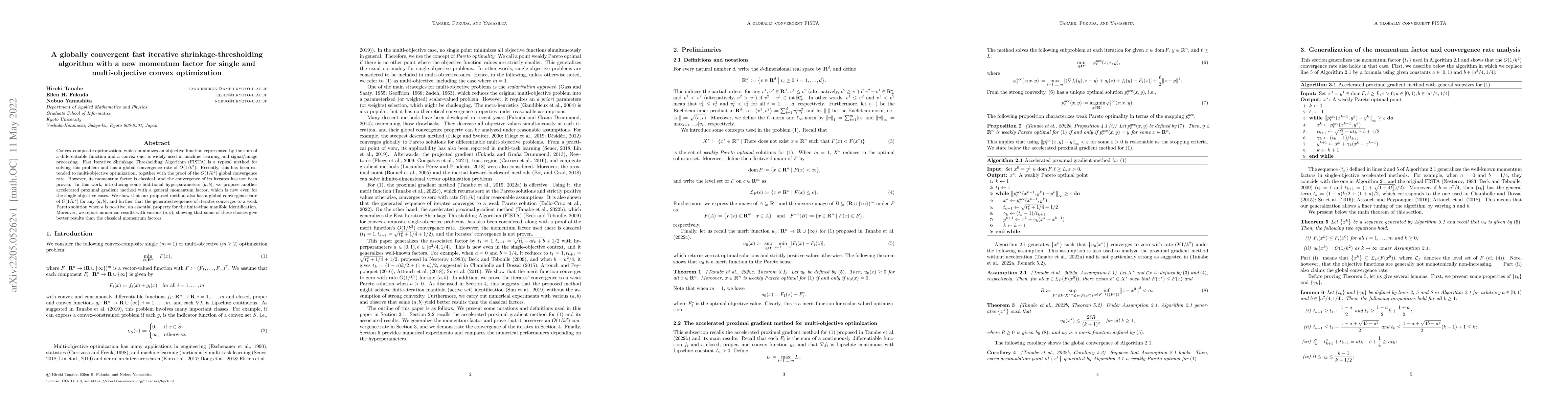 Thumbnail for A globally convergent fast iterative shrinkage-thresholding algorithm
  with a new momentum factor for single and multi-objective convex optimization