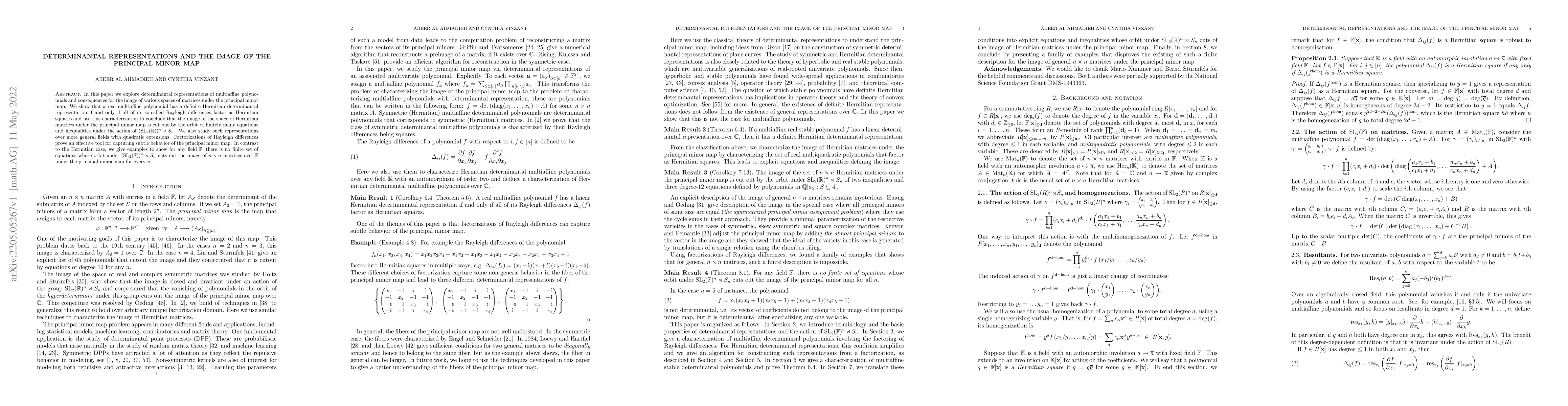 Thumbnail for Determinantal representations and the image of the principal minor map