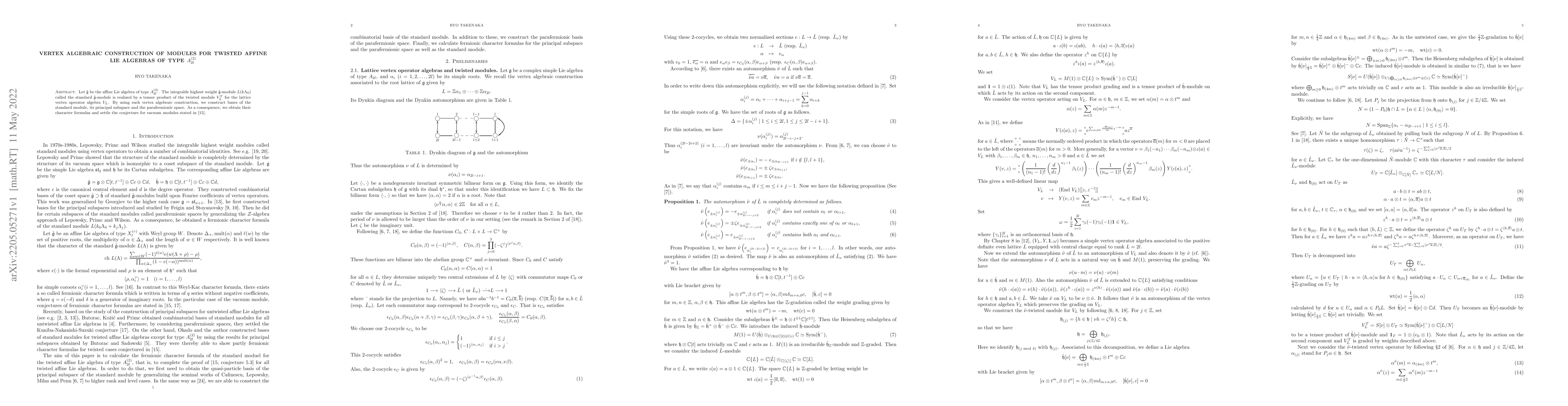 Thumbnail for Vertex algebraic construction of modules for twisted affine Lie algebras
  of type $A_{2l}^{(2)}$