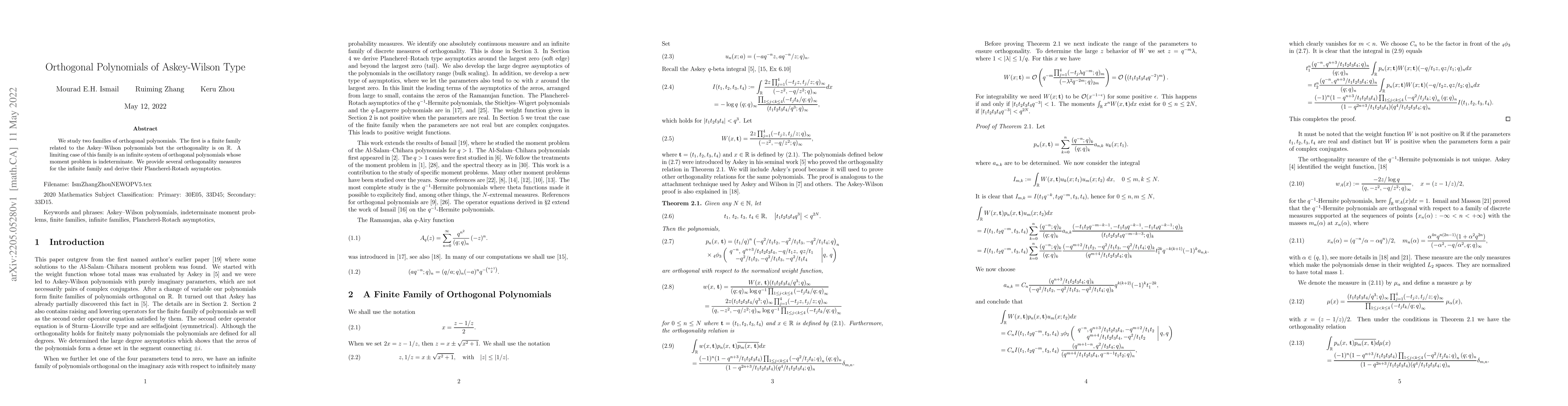 Thumbnail for Orthogonal Polynomials of Askey-Wilson Type