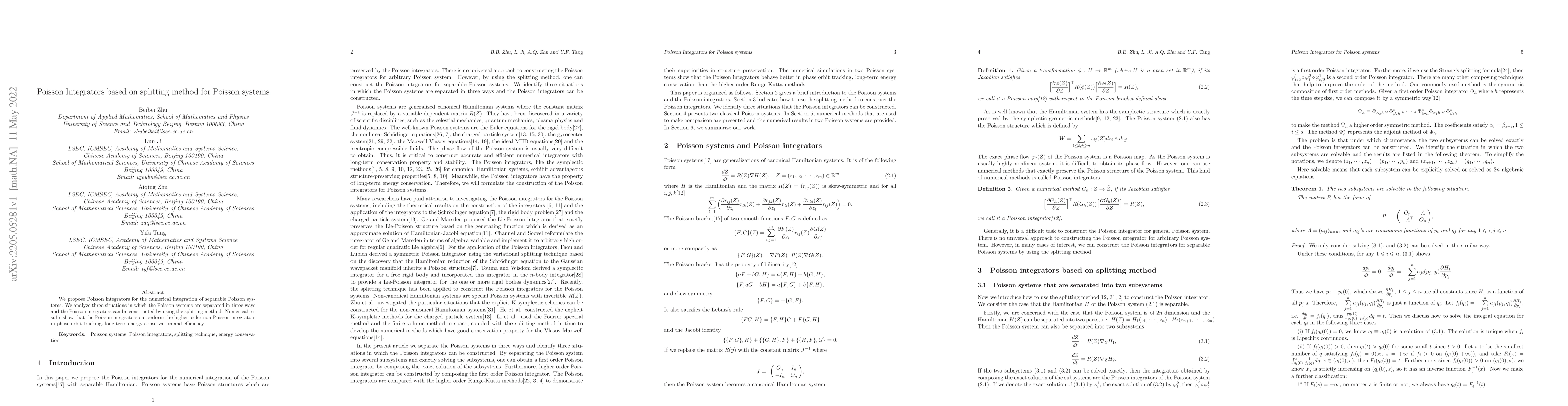 Thumbnail for Poisson Integrators based on splitting method for Poisson systems