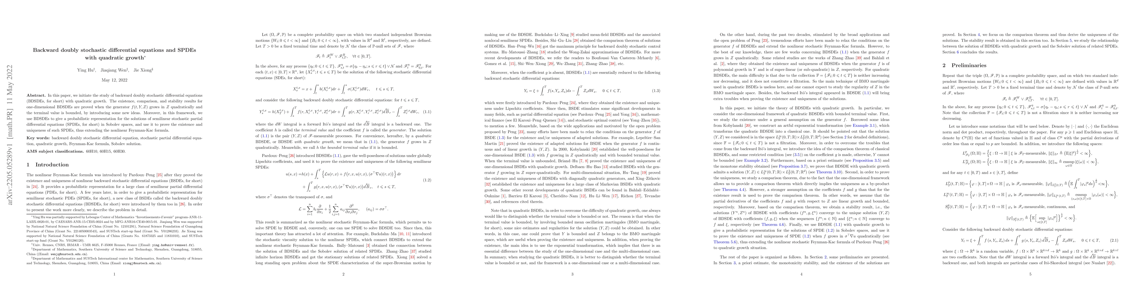 Thumbnail for Backward doubly stochastic differential equations and SPDEs with
  quadratic growth