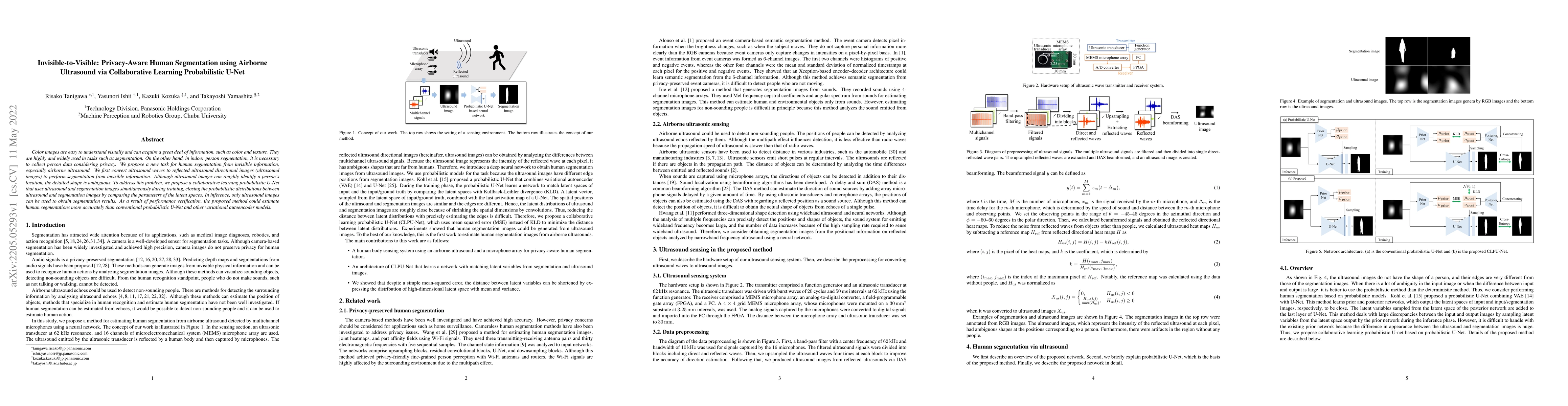 Thumbnail for Invisible-to-Visible: Privacy-Aware Human Segmentation using Airborne
  Ultrasound via Collaborative Learning Probabilistic U-Net