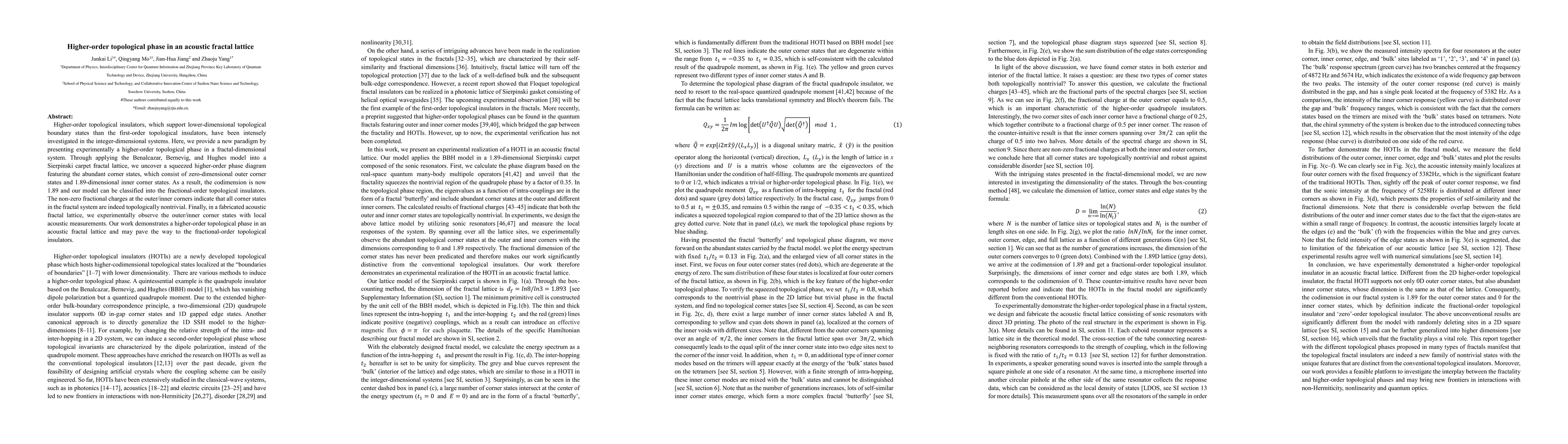 Thumbnail for Higher-order topological phase in an acoustic fractal lattice