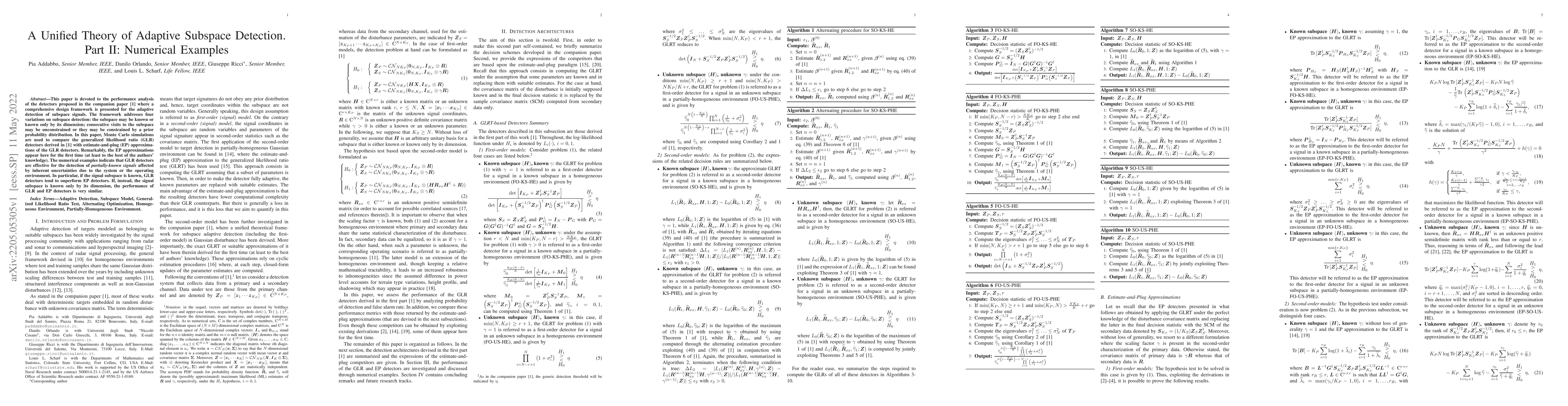 Thumbnail for A Unified Theory of Adaptive Subspace Detection. Part II: Numerical
  Examples