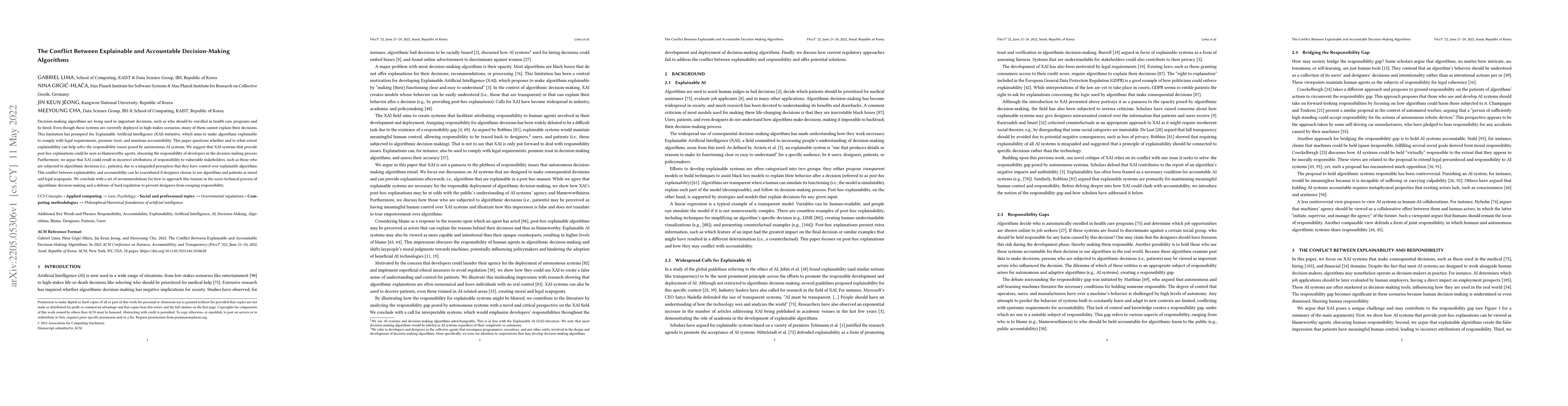 Thumbnail for The Conflict Between Explainable and Accountable Decision-Making
  Algorithms
