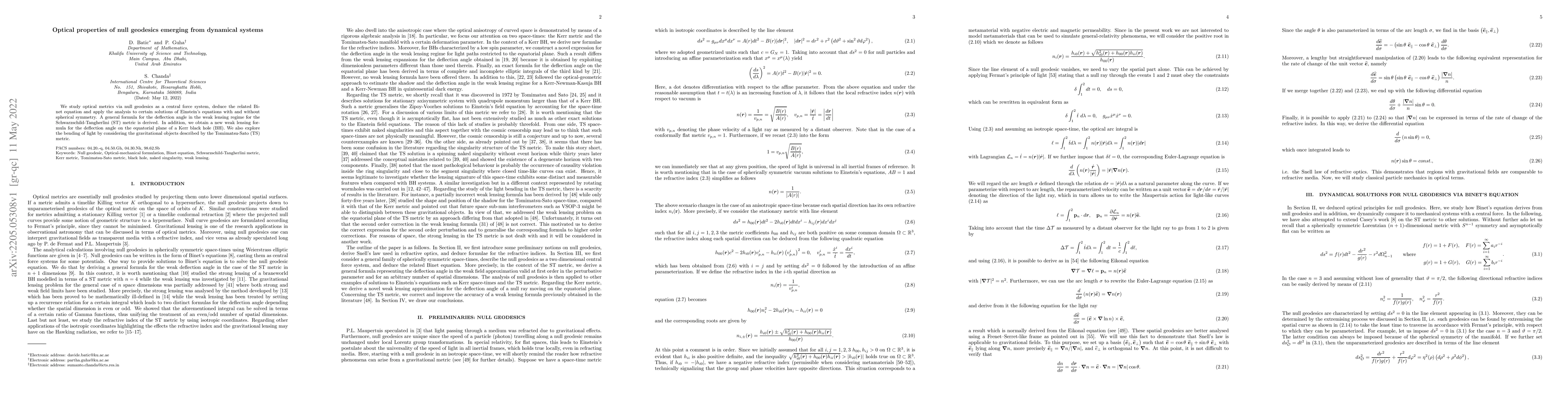 Thumbnail for Optical properties of null geodesics emerging from dynamical systems