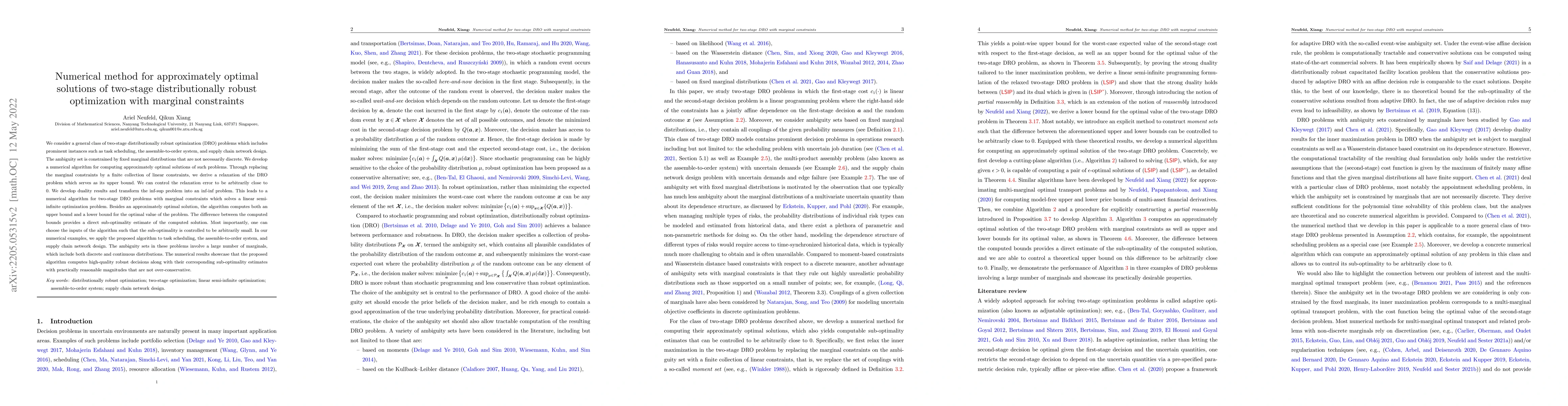 Thumbnail for Numerical method for approximately optimal solutions of two-stage
  distributionally robust optimization with marginal constraints
