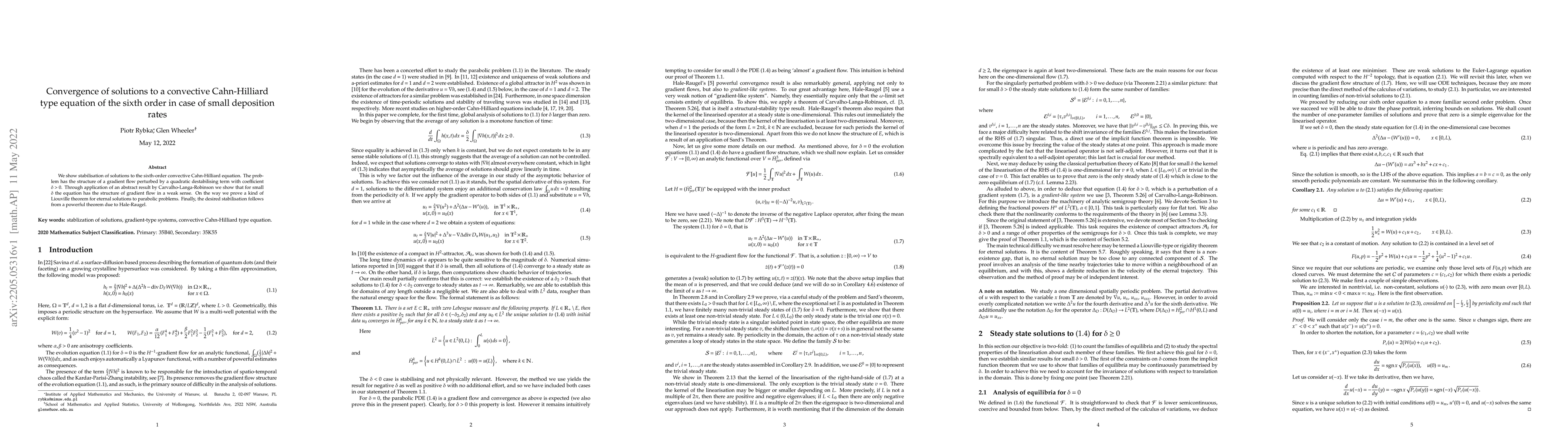 Thumbnail for Convergence of solutions to a convective Cahn-Hilliard type equation of
  the sixth order in case of small deposition rates