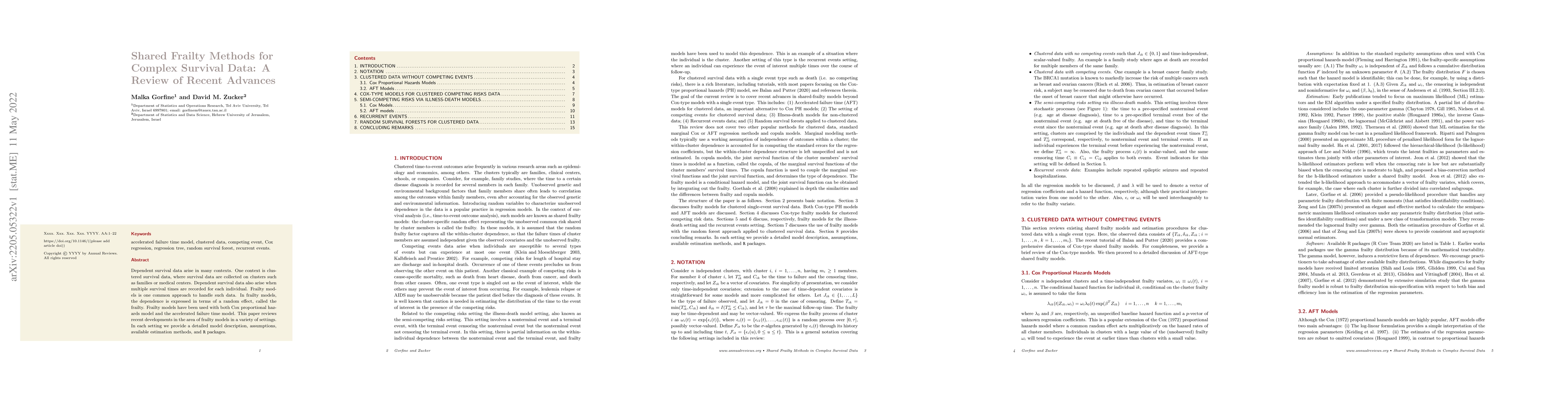 Thumbnail for Shared Frailty Methods for Complex Survival Data: A Review of Recent
  Advances