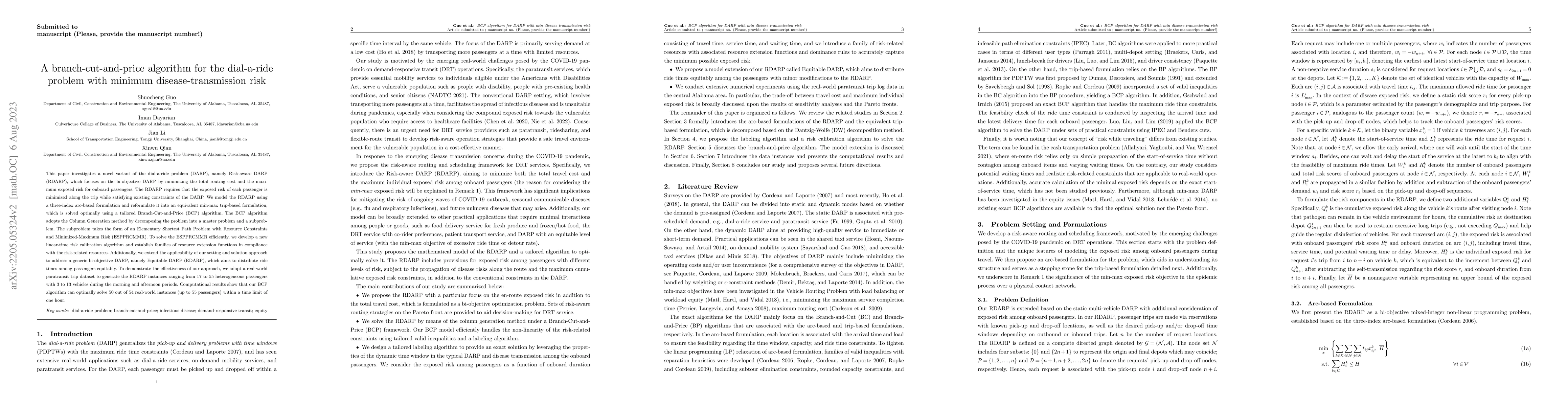 Thumbnail for A branch-cut-and-price algorithm for a dial-a-ride problem with minimum
  disease-transmission risk