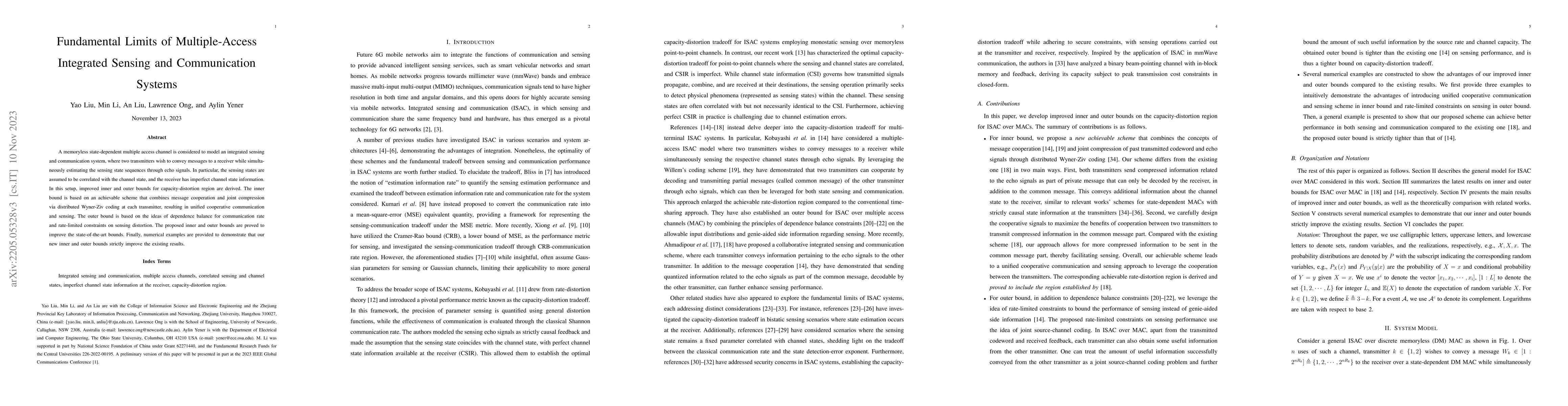 Thumbnail for Fundamental Limits of Multiple-Access Integrated Sensing and
  Communication Systems