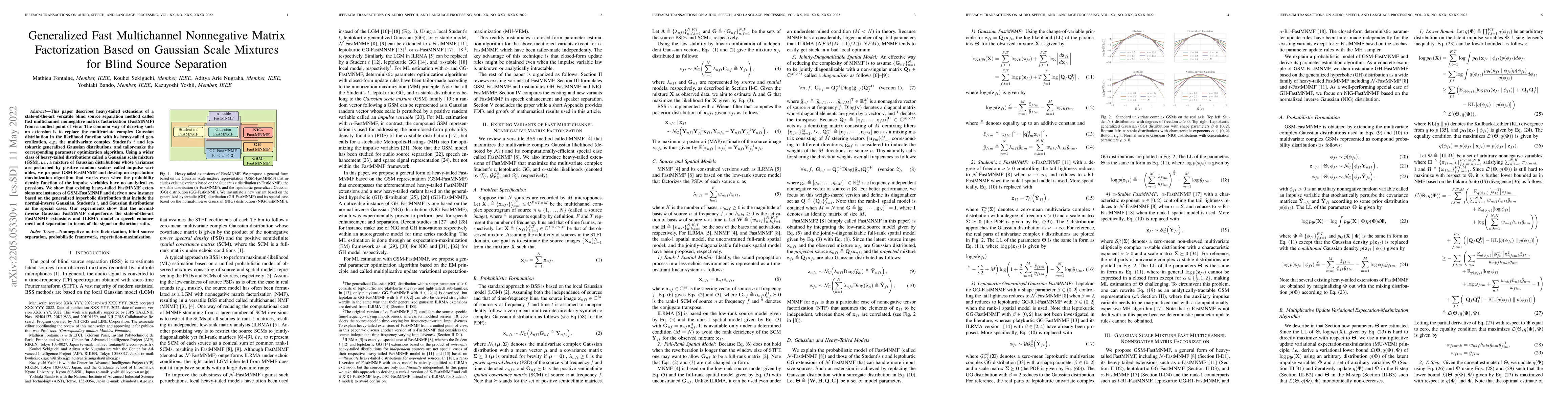 Thumbnail for Generalized Fast Multichannel Nonnegative Matrix Factorization Based on
  Gaussian Scale Mixtures for Blind Source Separation