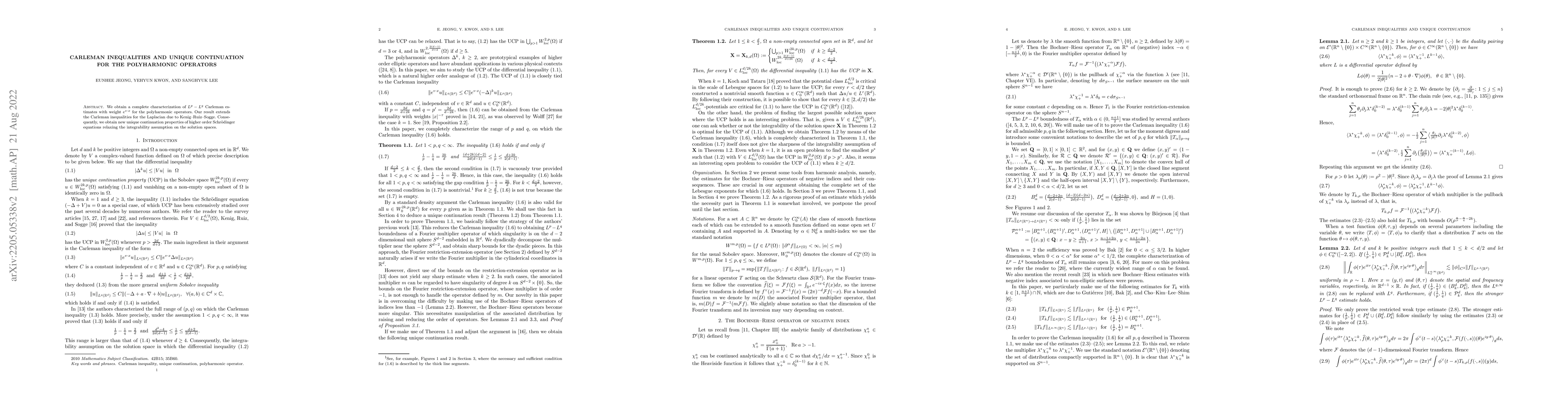 Thumbnail for Carleman inequalities and unique continuation for the polyharmonic
  operators