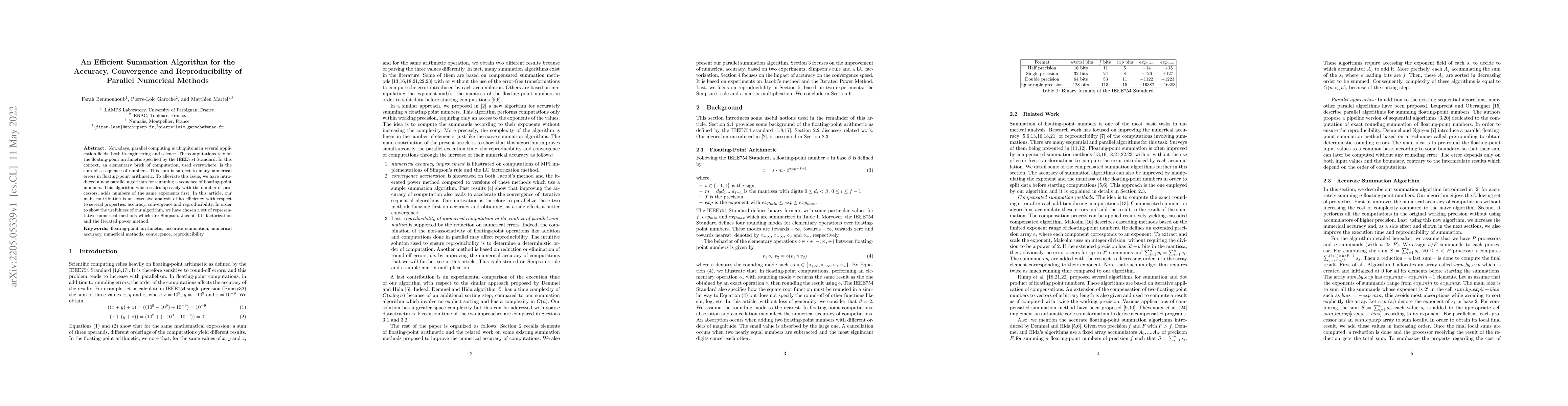 Thumbnail for An Efficient Summation Algorithm for the Accuracy, Convergence and
  Reproducibility of Parallel Numerical Methods