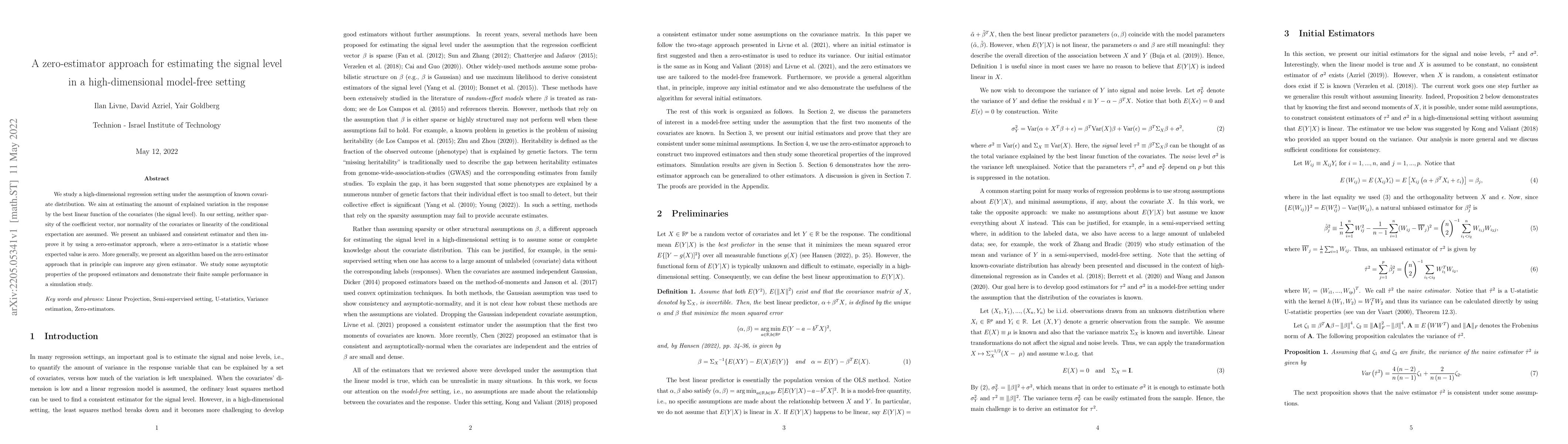 Thumbnail for A zero-estimator approach for estimating the signal level in a
  high-dimensional model-free setting