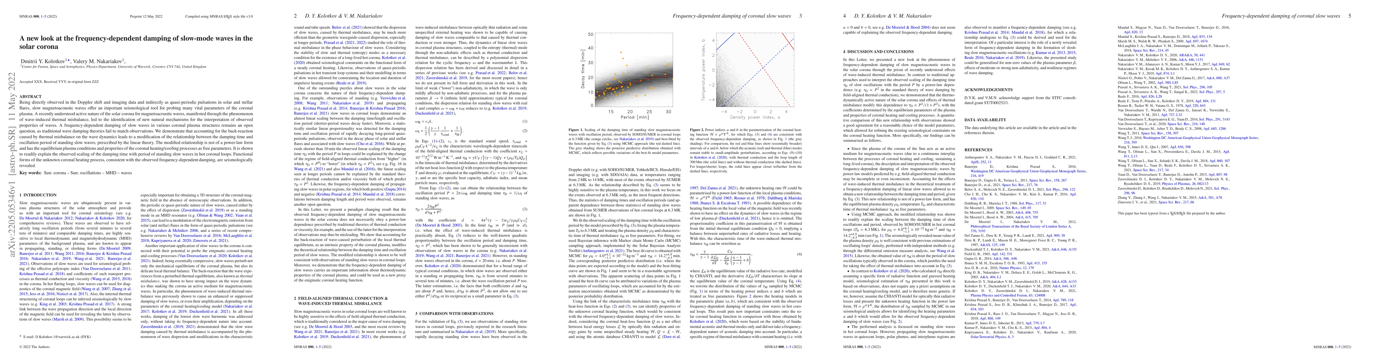 Thumbnail for A new look at the frequency-dependent damping of slow-mode waves in the
  solar corona
