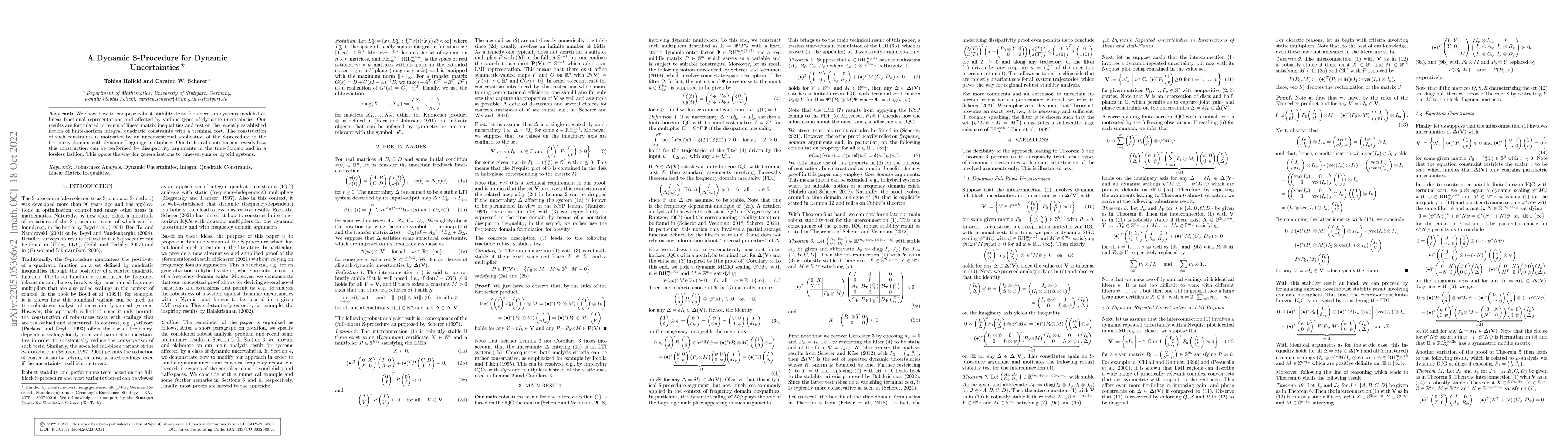 Thumbnail for A Dynamic S-Procedure for Dynamic Uncertainties