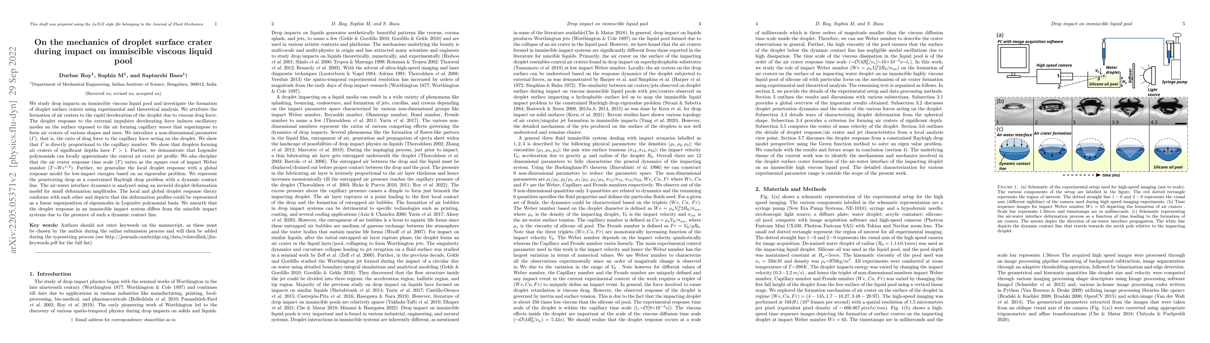 Thumbnail for On the mechanics of droplet surface crater during impact on immiscible
  viscous liquid pool