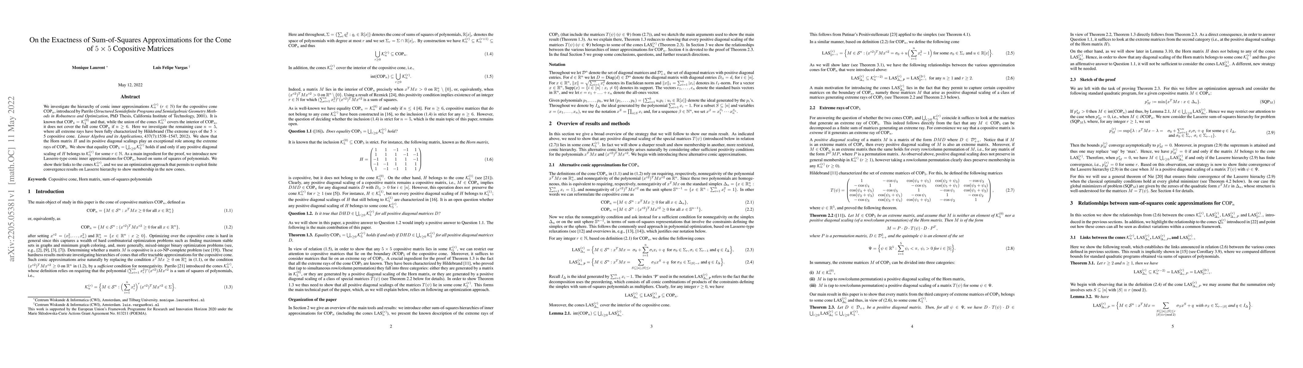 Thumbnail for On the Exactness of Sum-of-Squares Approximations for the Cone of
  $5\times 5$ Copositive Matrices