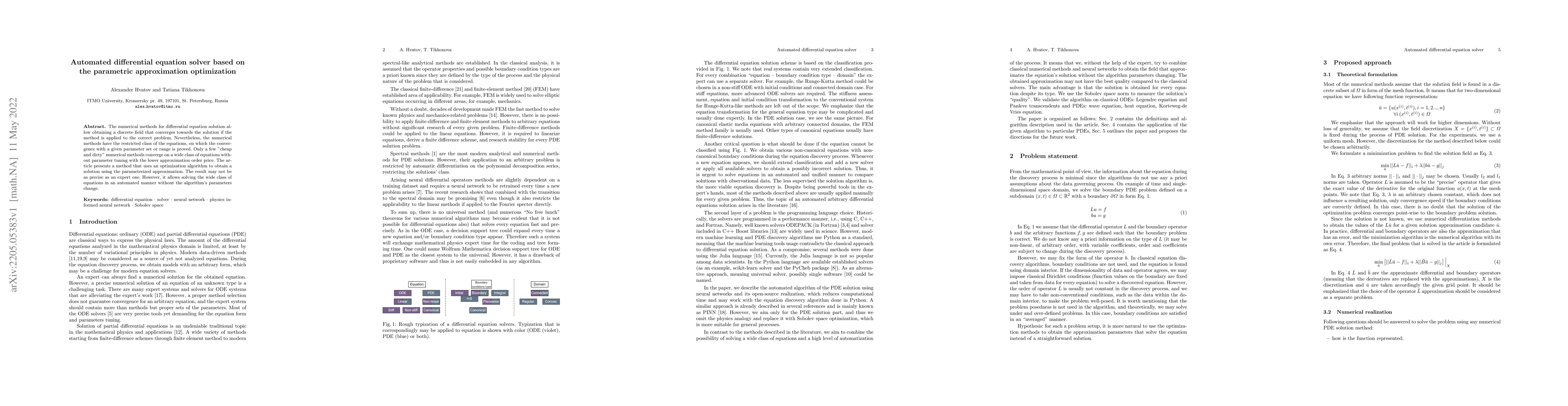 Thumbnail for Automated differential equation solver based on the parametric
  approximation optimization