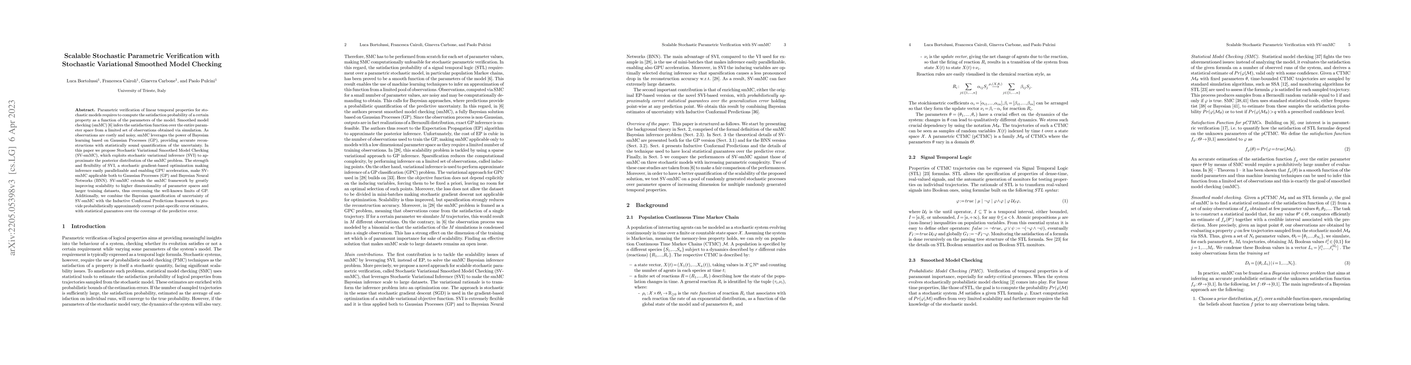Thumbnail for Scalable Stochastic Parametric Verification with Stochastic Variational
  Smoothed Model Checking