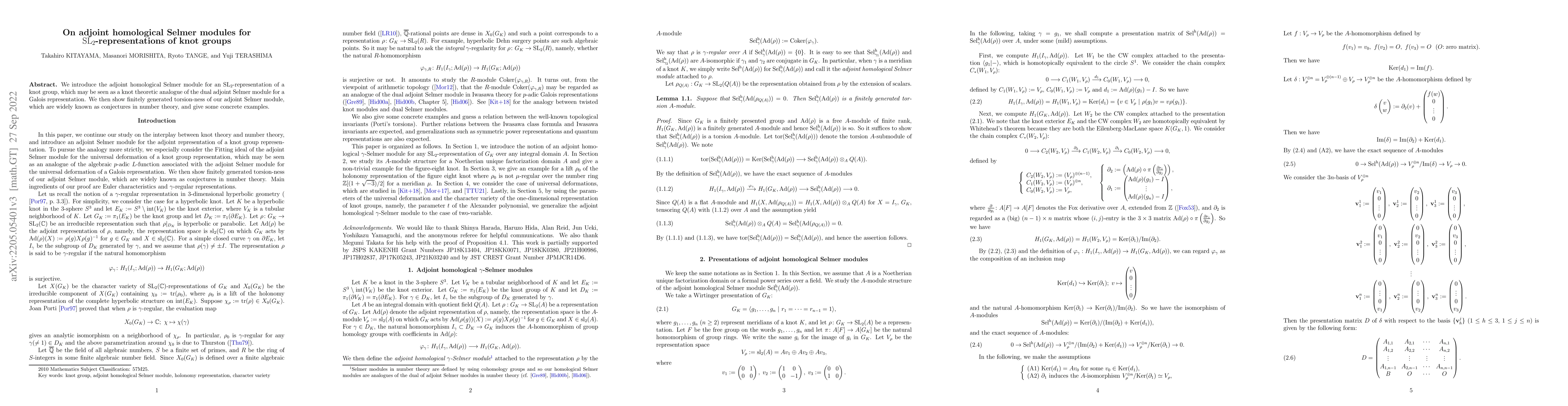 Thumbnail for On adjoint homological Selmer modules for SL$_2$-representations of knot
  groups