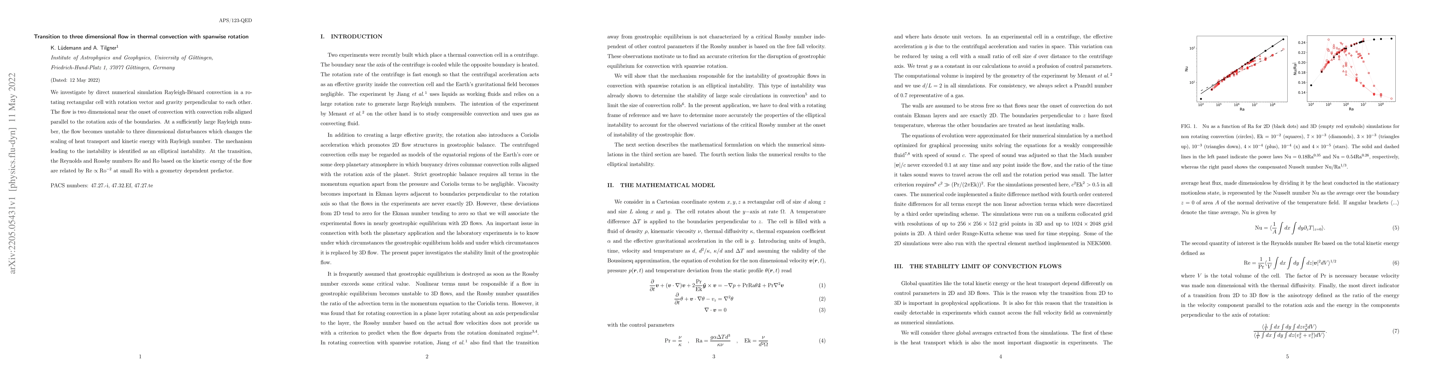 Thumbnail for Transition to three dimensional flow in thermal convection with spanwise
  rotation