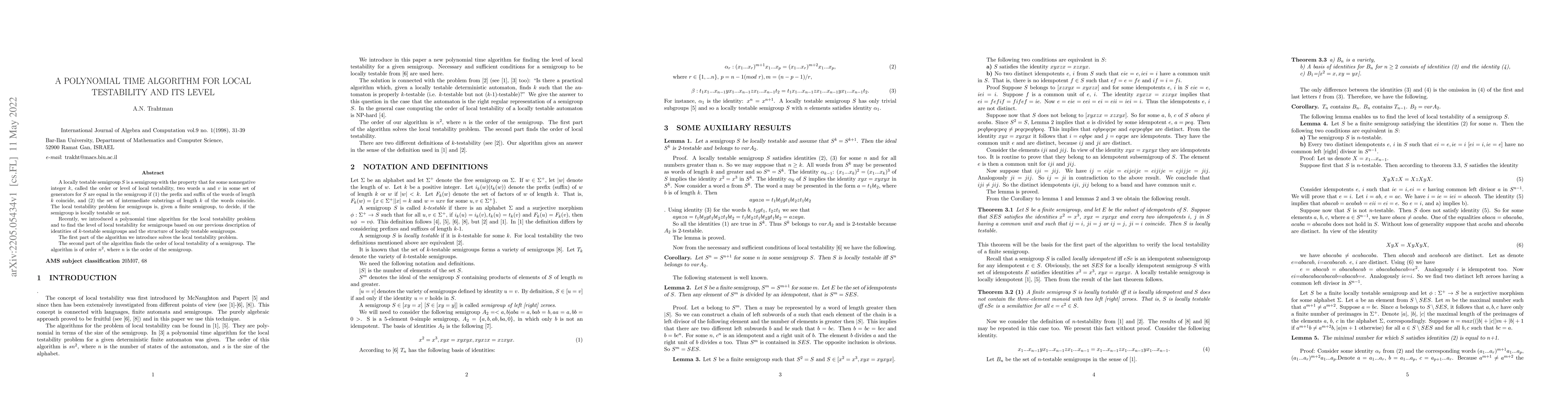 Thumbnail for A polynomial time algorithm for local testability and its level