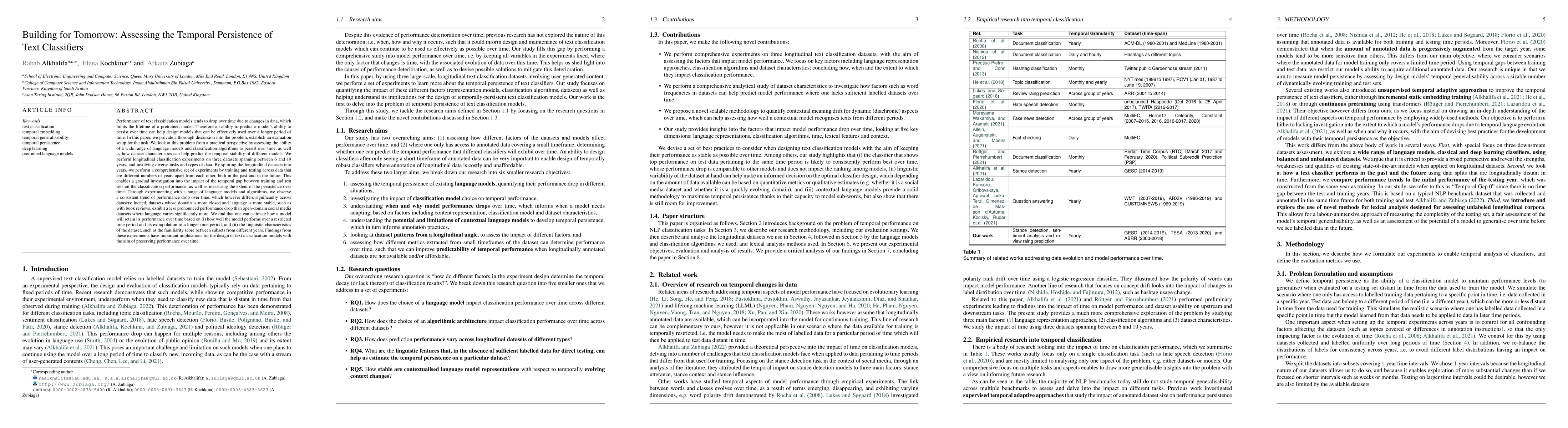 Thumbnail for Building for Tomorrow: Assessing the Temporal Persistence of Text
  Classifiers