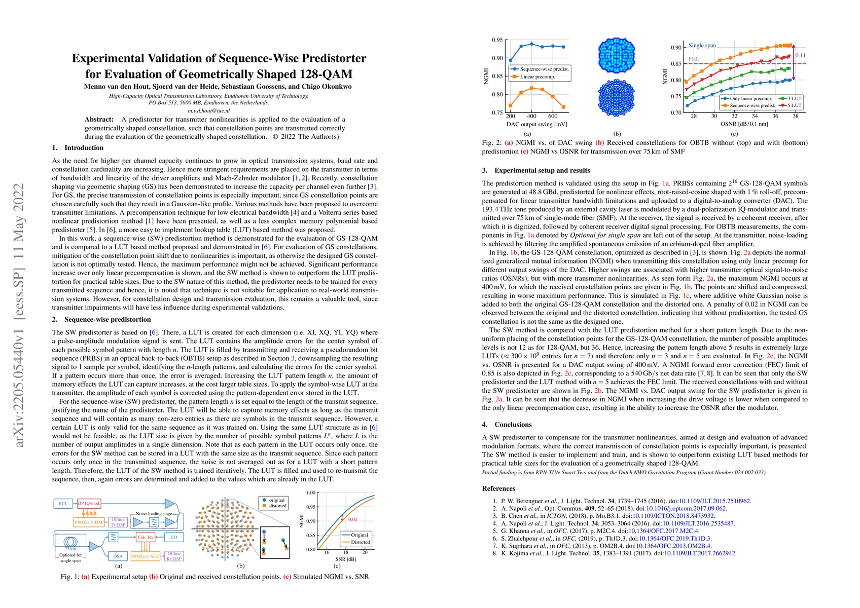 Thumbnail for Experimental Validation of Sequence-Wise Predistorter for Evaluation of
  Geometrically Shaped 128-QAM