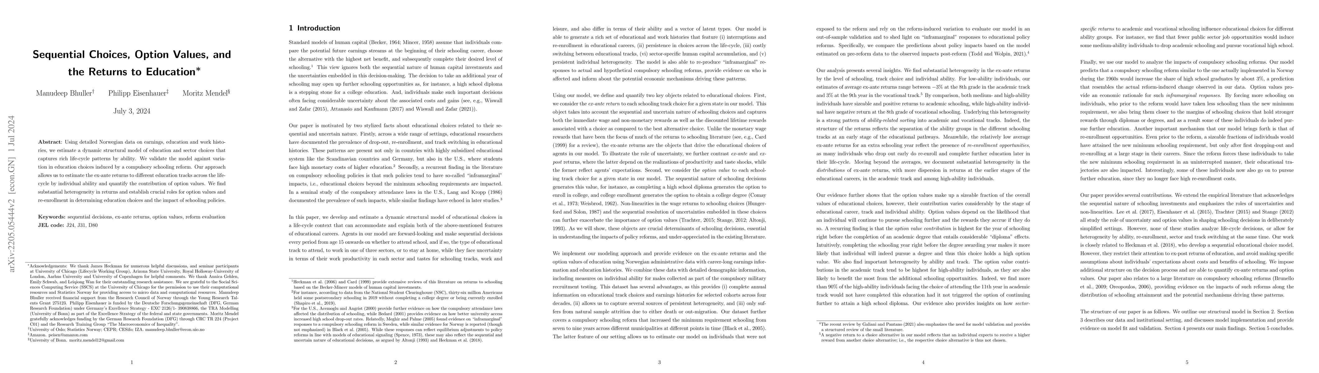 Thumbnail for Sequential Choices, Option Values, and the Returns to Education