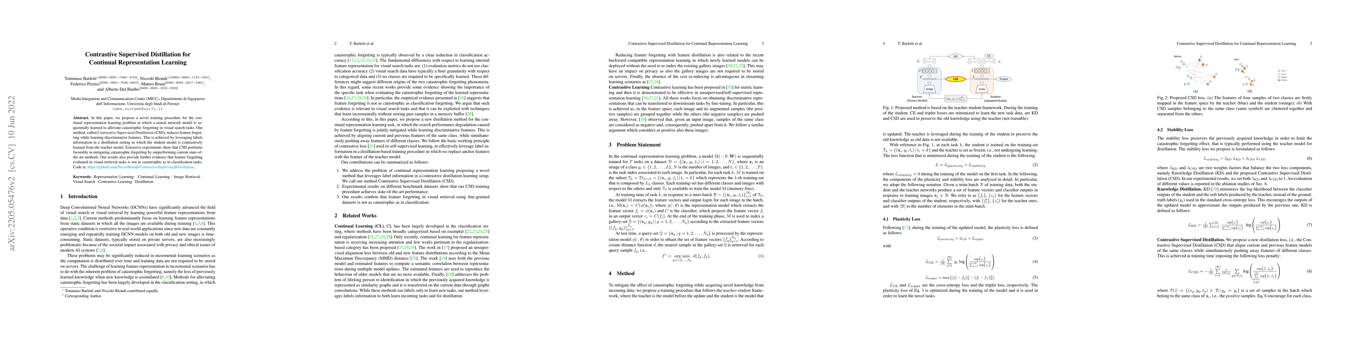 Thumbnail for Contrastive Supervised Distillation for Continual Representation
  Learning