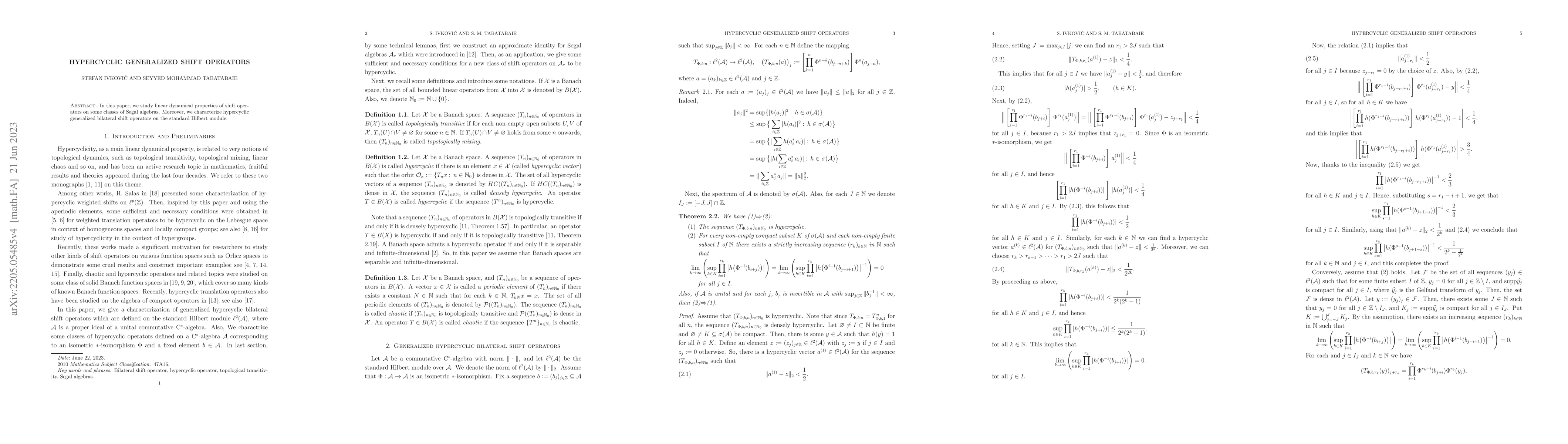 Thumbnail for Hypercyclic Generalized Shift Operators