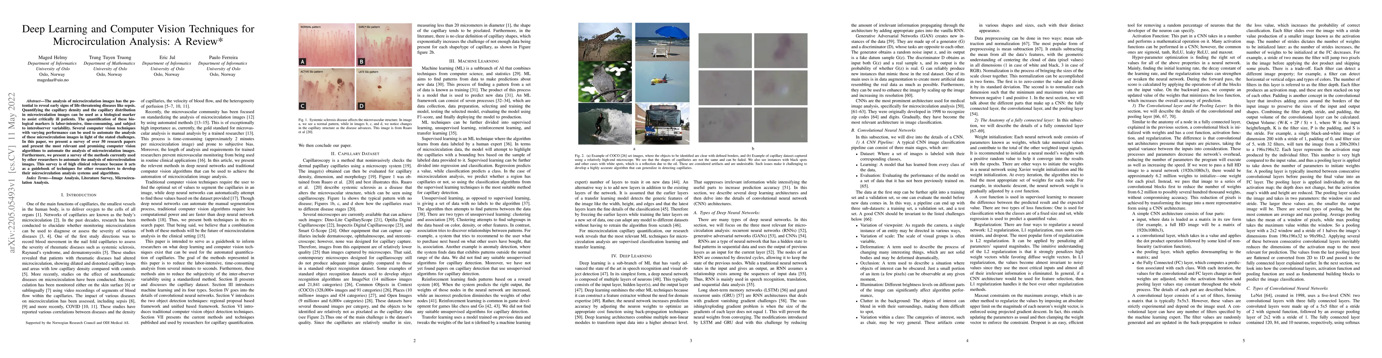 Thumbnail for Deep Learning and Computer Vision Techniques for Microcirculation
  Analysis: A Review