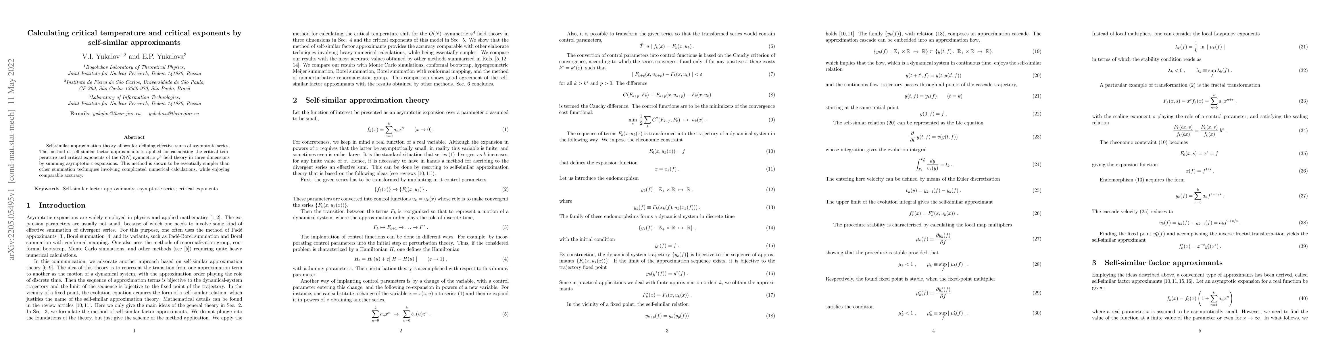 Thumbnail for Calculating critical temperature and critical exponents by self-similar
  approximants