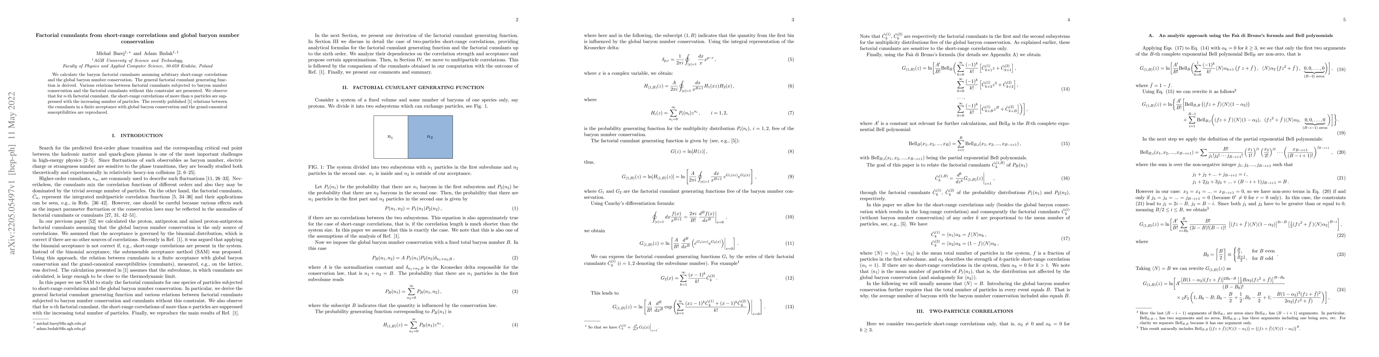Thumbnail for Factorial cumulants from short-range correlations and global baryon
  number conservation