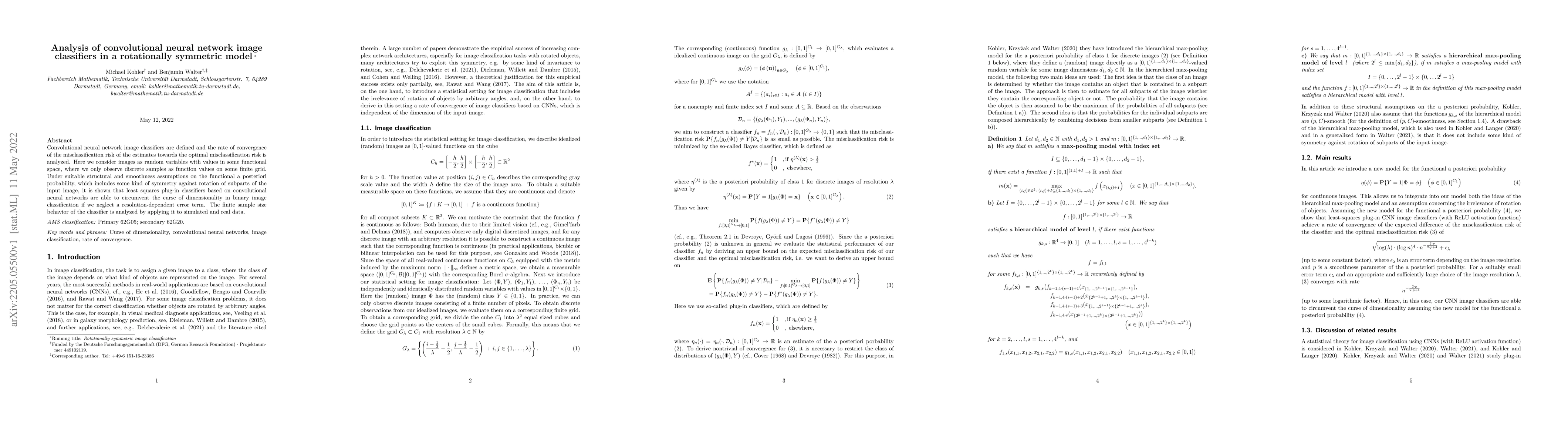Thumbnail for Analysis of convolutional neural network image classifiers in a
  rotationally symmetric model